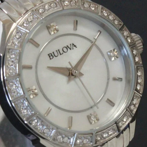 Bulova Ladies Crystal Bezel Watch MOP Dial Crystal Indicese 27mm - Picture 12 of 13